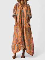 Indra | Damen Maxi Kleid mit V-Ausschnitt und Taschen