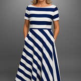 Natalia | Langgestreiftes Kleid, Handgemacht