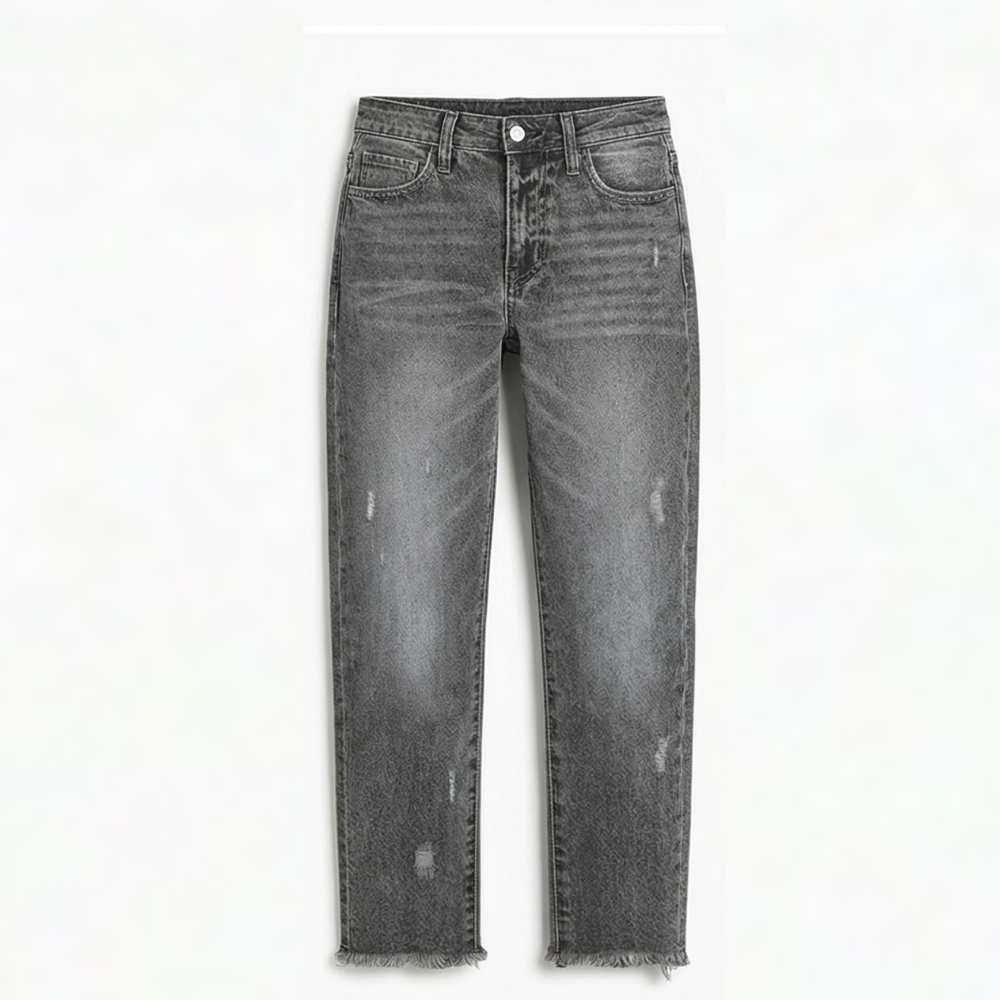 Vivara™ – Vintage-inspirierte, cropped Straight Leg Jeans mit Fransen