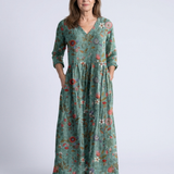 Marina | Floral V-Ausschnitt Maxikleid mit Dreiviertelärmeln