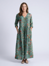 Marina | Floral V-Ausschnitt Maxikleid mit Dreiviertelärmeln