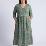 Marina | Floral V-Ausschnitt Maxikleid mit Dreiviertelärmeln