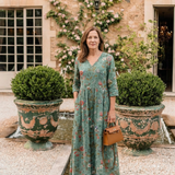 Marina | Floral V-Ausschnitt Maxikleid mit Dreiviertelärmeln