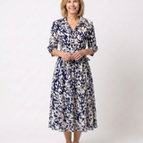 Oriana | Midi-Kleid mit Kragen, langen Ärmeln und Taillengürtel