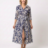 Oriana | Midi-Kleid mit Kragen, langen Ärmeln und Taillengürtel