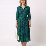 Oriana | Midi-Kleid mit Kragen, langen Ärmeln und Taillengürtel