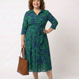 Oriana | Midi-Kleid mit Kragen, langen Ärmeln und Taillengürtel
