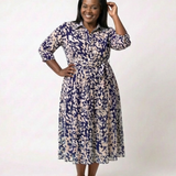 Oriana | Midi-Kleid mit Kragen, langen Ärmeln und Taillengürtel