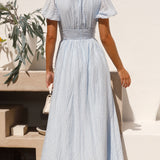 Yara | Damen V-Ausschnitt Maxi-Kleid mit Knöpfen