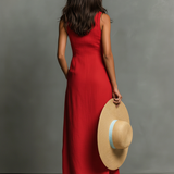 Minimalistisches, kragenloses, einreihiges, ärmelloses Maxi-Hemdkleid für Damen