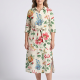 Maribel | Knopf-Front Halbarm Blumen-Midi-Kleid