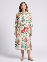 Maribel | Knopf-Front Halbarm Blumen-Midi-Kleid