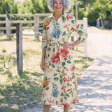 Maribel | Knopf-Front Halbarm Blumen-Midi-Kleid