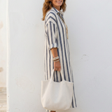 Naomi | Langärmliges gestreiftes Midi-Hemdkleid