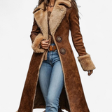 Retro-Stil Lange Jacke mit Kunstfell-Akzenten