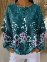 Paula | Pullover in Türkis mit Blüten