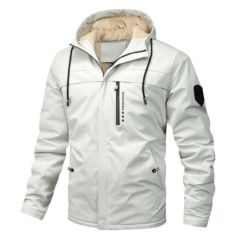 Herren winddichte Softshelljacke mit verstellbarer Kapuze und Innenfutter