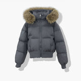 Damen kurzer gesteppter Pufferblouson mit abnehmbarer Kapuze