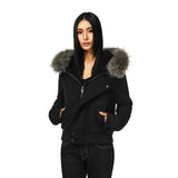 Damen kurze Bomberjacke mit voluminöser Kapuze und Daumenlochbündchen