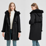 Damen langer Parka mit abnehmbarer Kapuze und taillenverstellbarem Kordelzug
