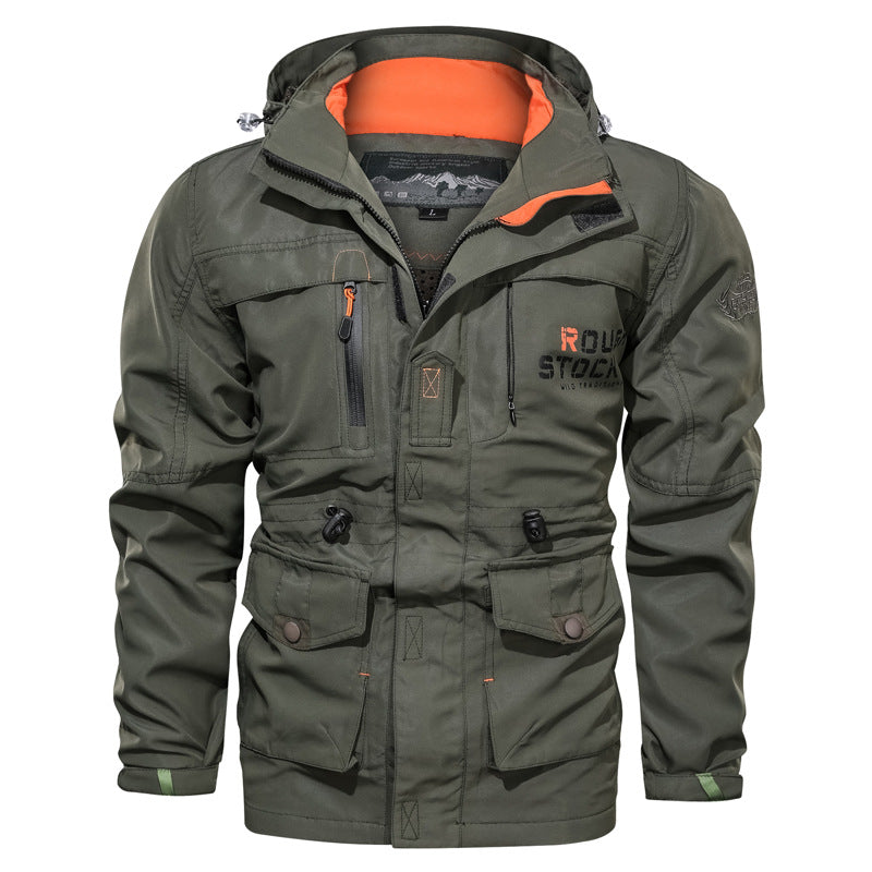 Herren wasserdichter und winddichter Outdoorparka mit abnehmbarer Kapuze