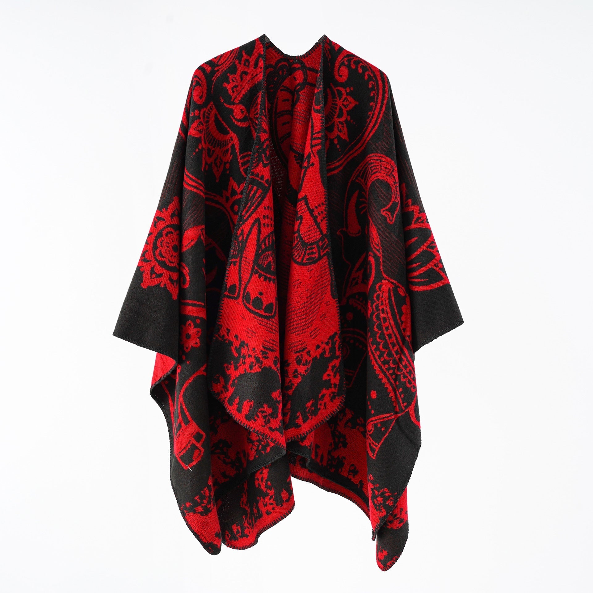 Damen Poncho mit Blumenmuster und Fransen