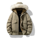 Herren wattierte Winterjacke mit Kapuze und abnehmbarem Kunstfellkragen