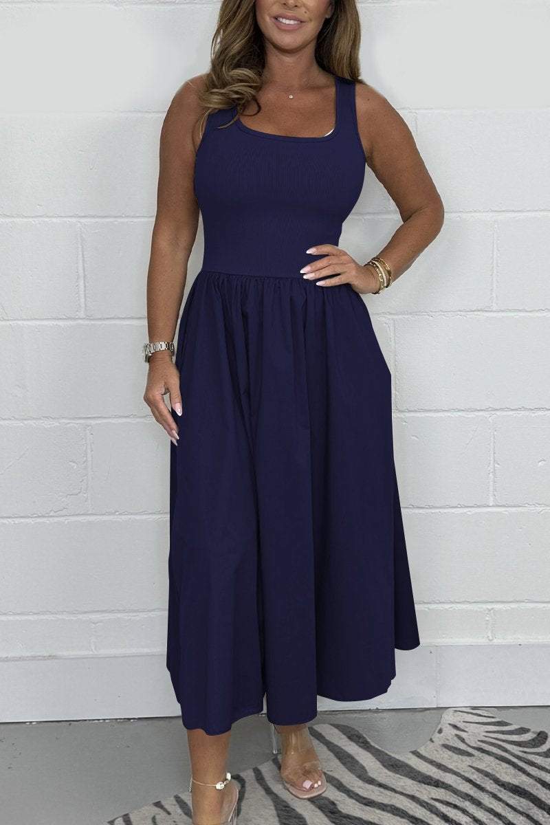 Stylisches ärmelloses A-Linien-Kleid mit quadratischem Ausschnitt