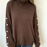 Mara | Damen Oversized Langarm-Turtleneck-Pullover mit Knöpfen