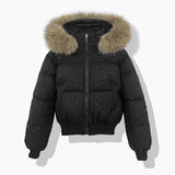 Damen kurzer gesteppter Pufferblouson mit abnehmbarer Kapuze