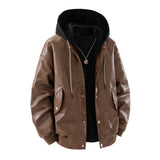 Herren Oversize-Bomberjacke mit Kapuze, Druckknopfblende und Taschen