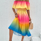 Damen Off-Shoulder Midi Kleid mit Rüsche