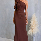 Damen Maxikleid mit einem Schulterträger und Rüsche