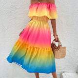 Damen Off-Shoulder Midi Kleid mit Rüsche