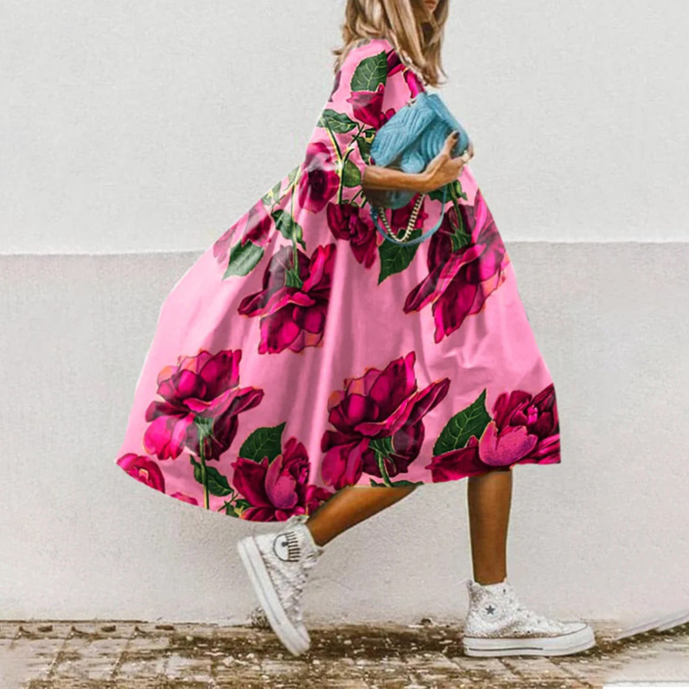 Levoire | Schickes Floral Paisley Druckkleid mit Dreiviertelärmeln