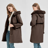 Damen langer Parka mit abnehmbarer Kapuze und taillenverstellbarem Kordelzug