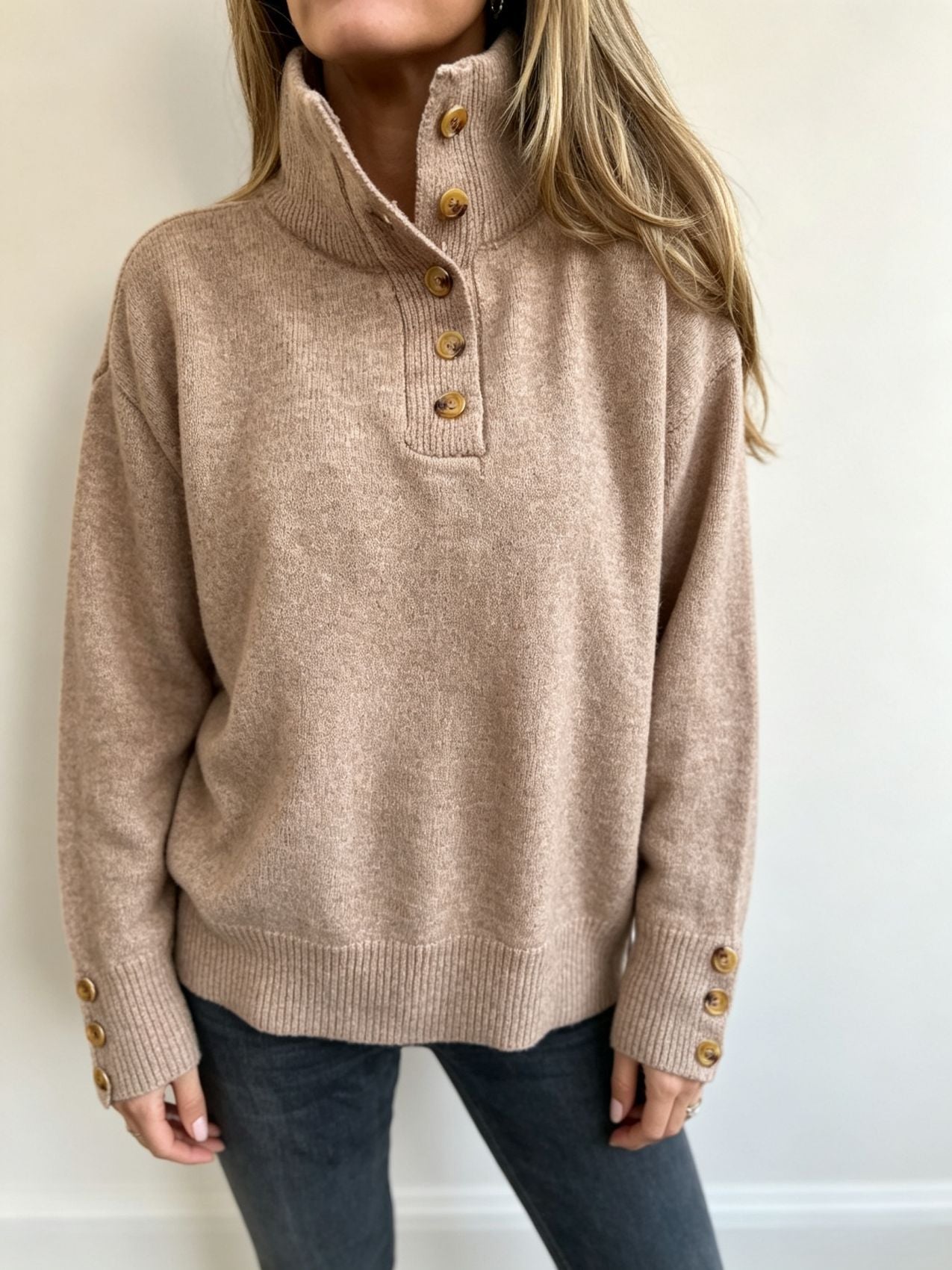 Maja | Damen Langarmpullover mit Knöpfen