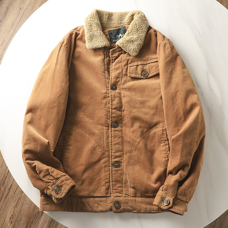 Herren gefütterte Cordjacke mit Teddykragen und Knopfleiste