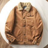 Herren gefütterte Cordjacke mit Teddykragen und Knopfleiste