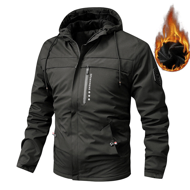 Herren gefütterte Softshelljacke mit Kapuze und Brusttasche