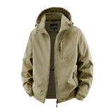 Herren Softshelljacke im Tactical-Stil mit versteckter Kapuze und Brusttasche