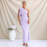 Damen Maxikleid mit einem Schulterträger und Rüsche