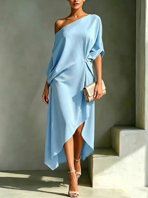 Camila | Damen-Ein-Schulter-Maxikleid mit Seitenschlitz