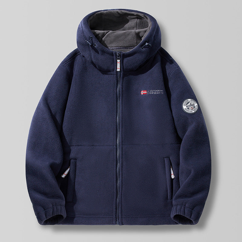 Herren Kapuzen-Fleecejacke mit hohem Haubenkragen und Reißverschluss