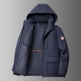 Herren gefütterte Softshell-Winterjacke mit Kapuze und Multifunktionstaschen