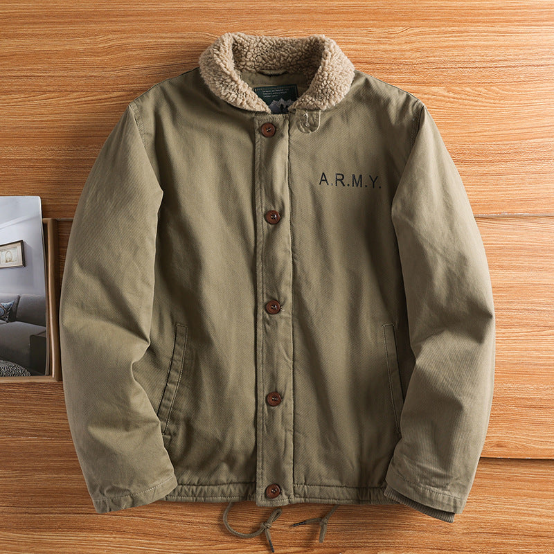Herren Canvasjacke mit Teddykragen, Isolierfütterung und Kordelzug
