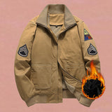 Herren Bomberjacke im Militärstil mit Patches und verdecktem Reißverschluss
