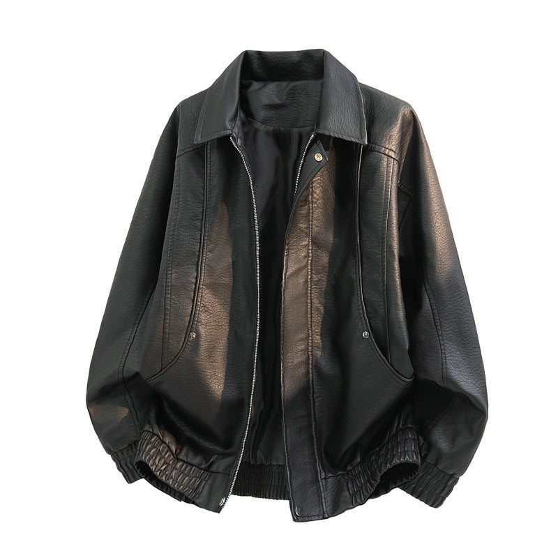 Herren Oversize-Fieldjacke aus Kunstleder mit verdecktem Reißverschluss