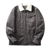 Herren gefütterte Cordjacke mit Teddykragen und Knopfleiste