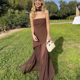 Ariadne - Strapless Patchwork Mesh Asymmetrisches Maxikleid